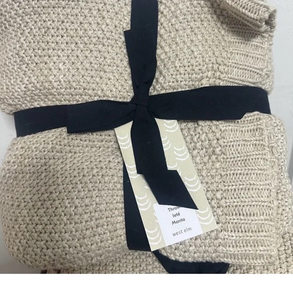 West Elm Beige Knit Throw Blanket - Picture 4 of 5